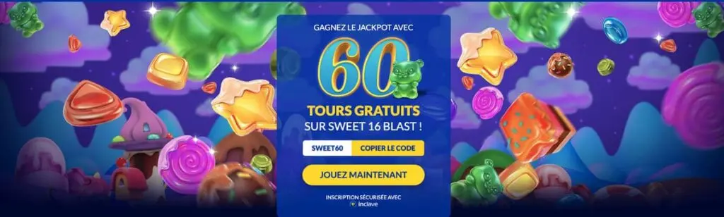60 Tours Gratuits avec le Code SWEET60 (Sans Dépôt) Lucky Treasure