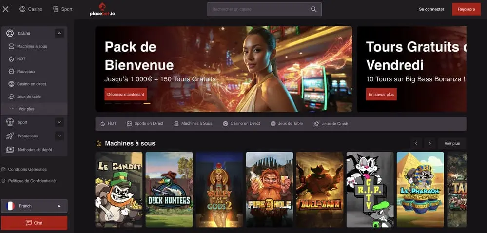 L 'interface de Placebet