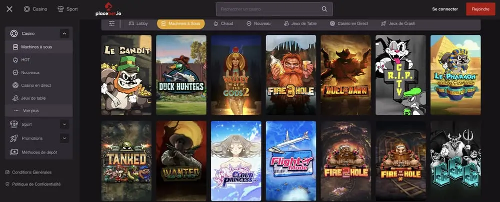Les machines à sous chez Placebet.Io