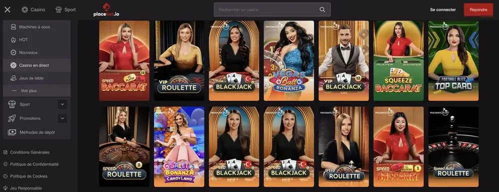 Le Live Casino Placebet.io