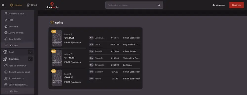 Le cashout de Placebet.io