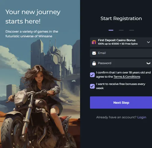 S'inscrire a Winsane casino