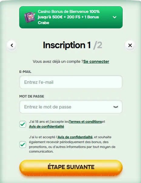 S'inscrire sur Casinolo