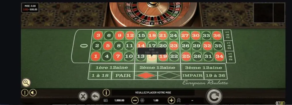 Roulette europeenne de BetSoft
