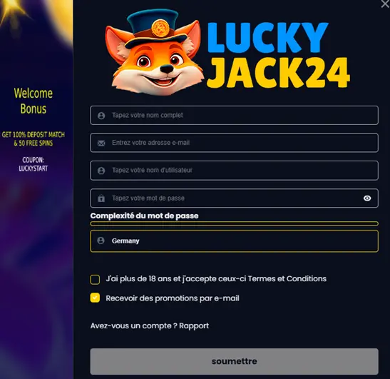 S'inscrire sur LuckyJack24