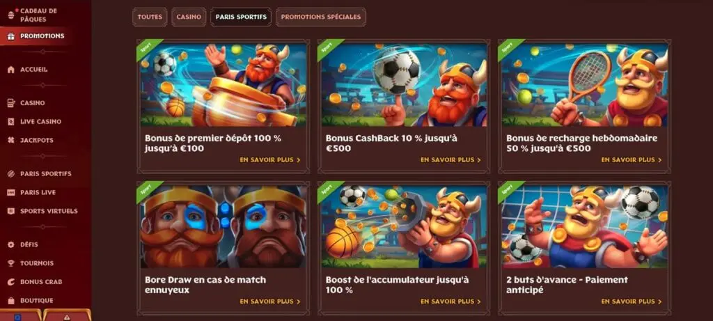 Les bonus de sport sur Viking Luck 