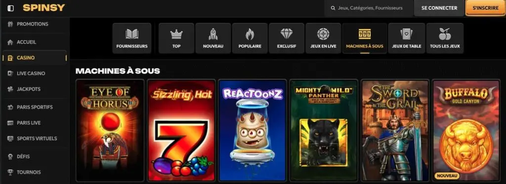 Les machines à sous de Spincy casino