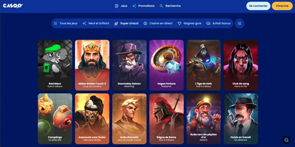 Les jeux sur Casoo casino