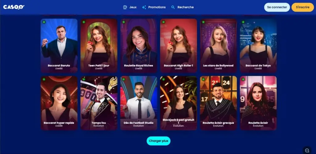 Les jeux en direct du casino Casoo