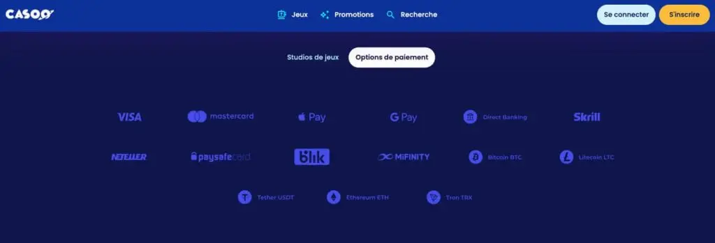 Les méthodes de paiement du casino Casoo