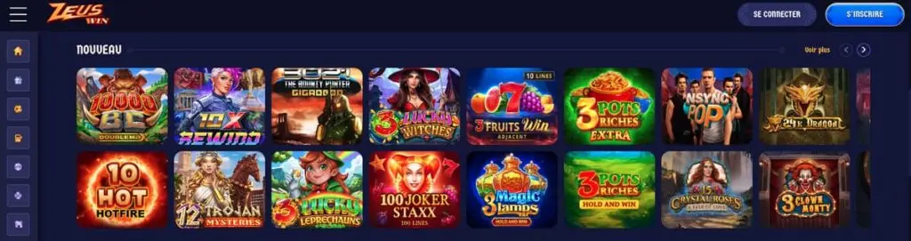 Les jeux du casino Zeus Win