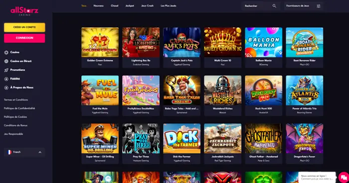 L'interface de allstarzcasino