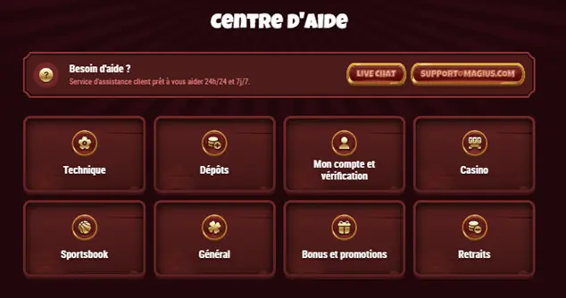 Le centre d'aide de MAgius Casino