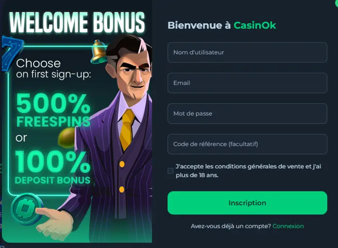 s'inscrire à CasinoK