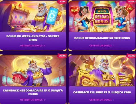 Les offres spéciales bonus de MidasLuck