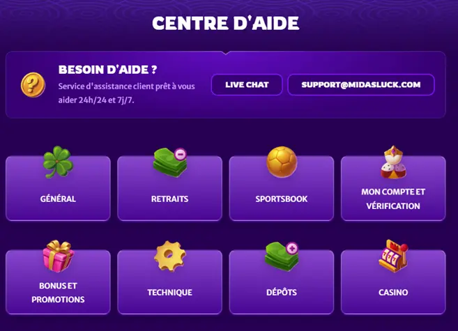 Le centre d'aide de MidasLuck