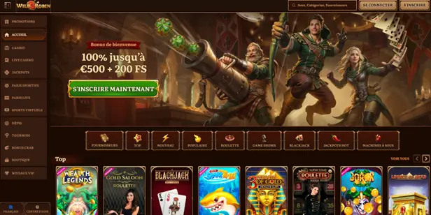 L'interface du casino WildRobin