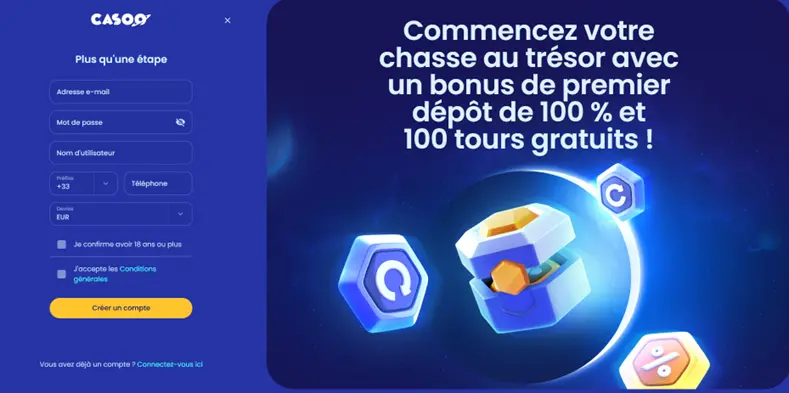 S'inscrire sur le casino Casoo