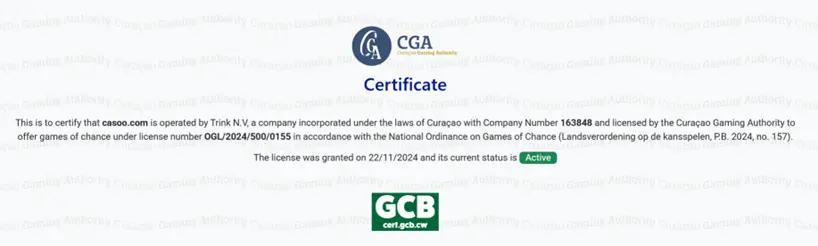 Licence Curaçao  de Casoo