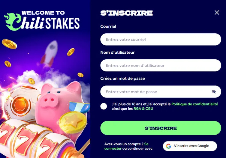 S'inscrire sur ChiliStakes