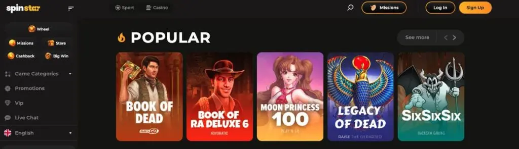 Les jeux populaires sur Spinstar casino