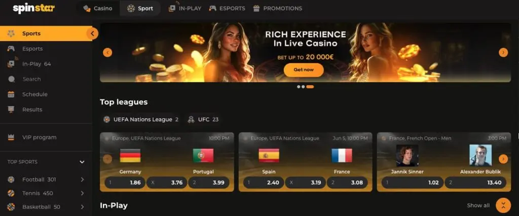 Le sport sur le casino Spinstar
