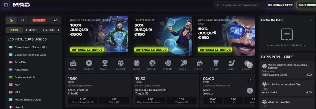 Les paris sportifs chez Mad Casino