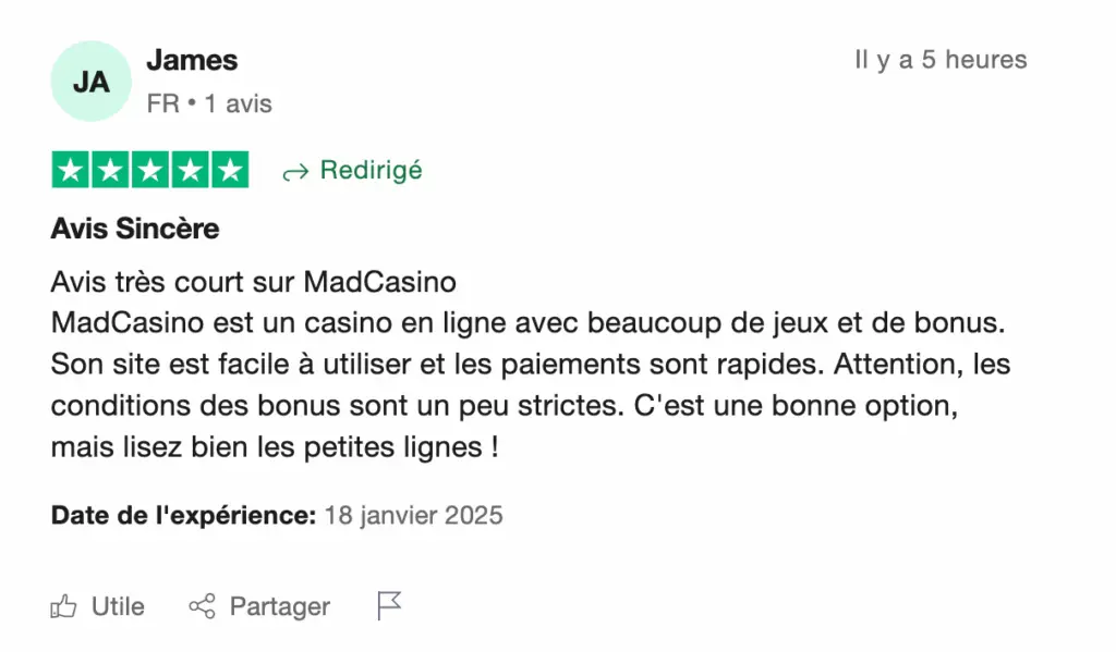 Avis joueurs TrustPilot