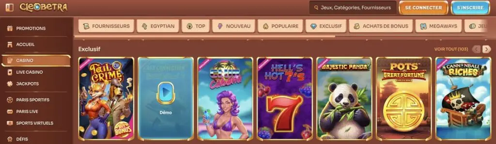Les jeux sur le casino Cleobetra
