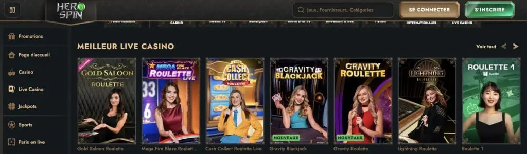 Le live casino de HeroSpin