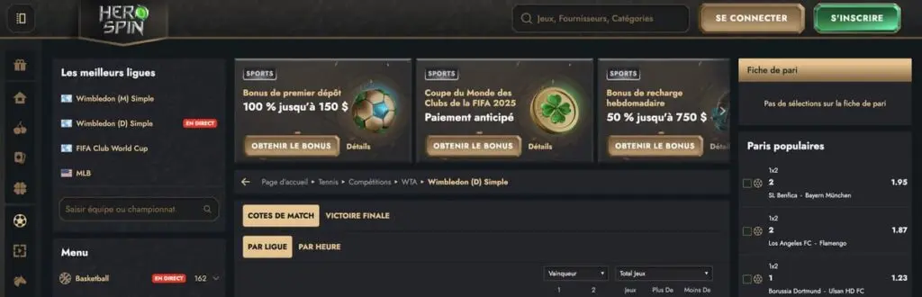 Le sport sur le casino Herospin