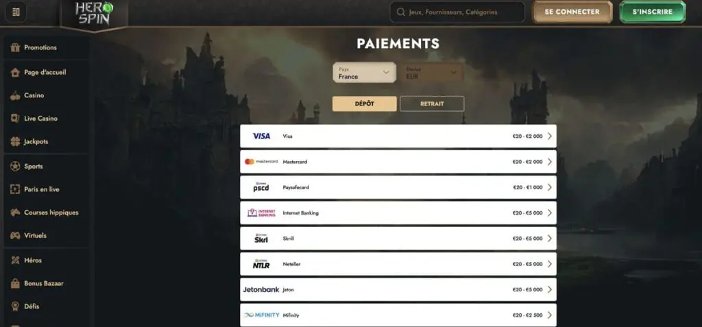 Les paiements sur HeroSpin