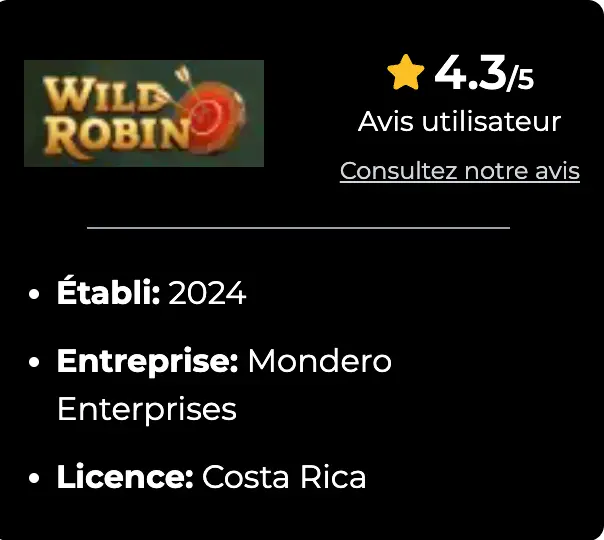Wild Robin Casino sous licence Costa Rica