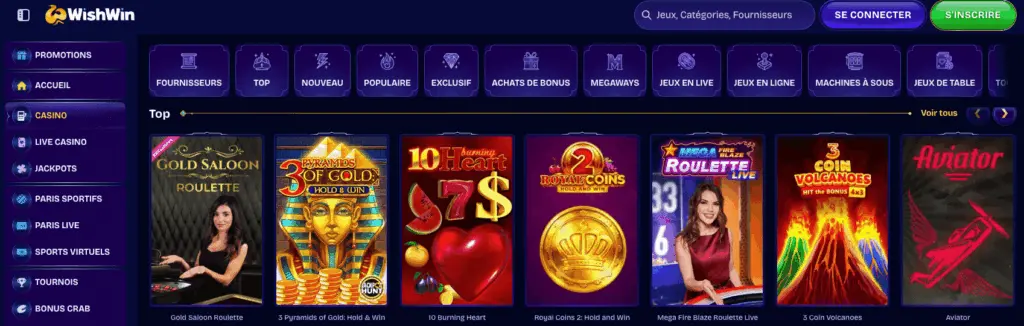 Les jeux du casino WishWin