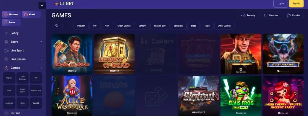 Les jeux sur Li.Bet