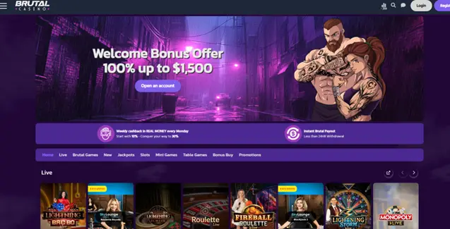L'interface de Brutal Casino