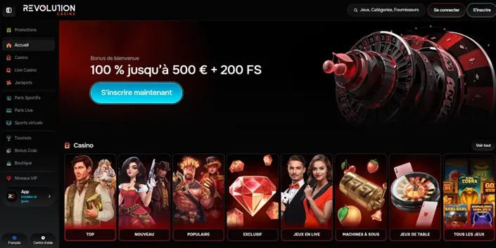 L'interface du de Revolution casino