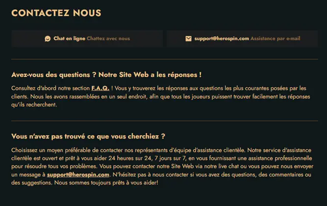 Le service client de HeroSpin