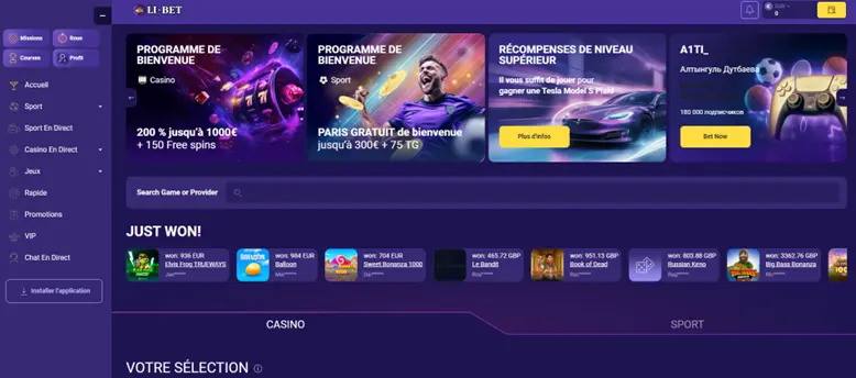 L'interface de Li.Bet