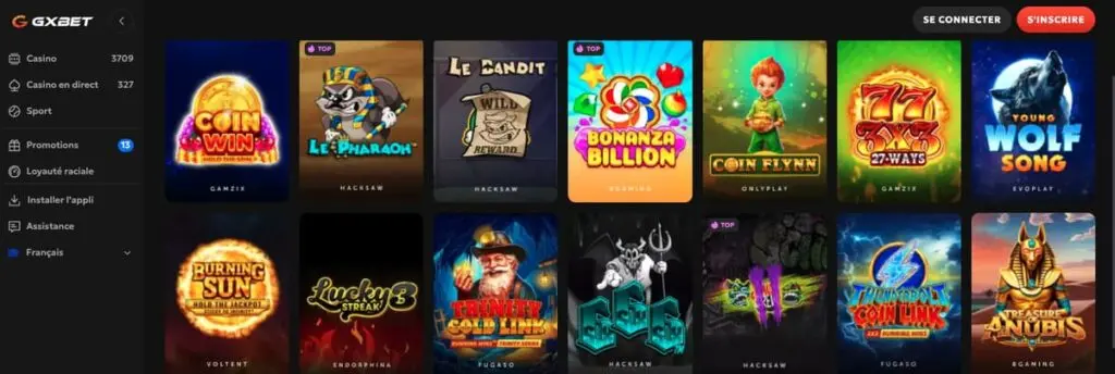 Les jeux de casino de GxBet