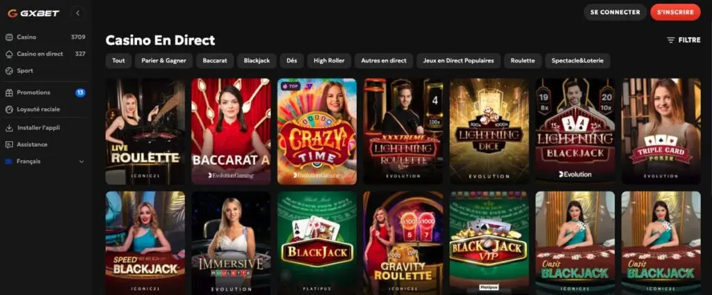 Casino en direct de GxBet