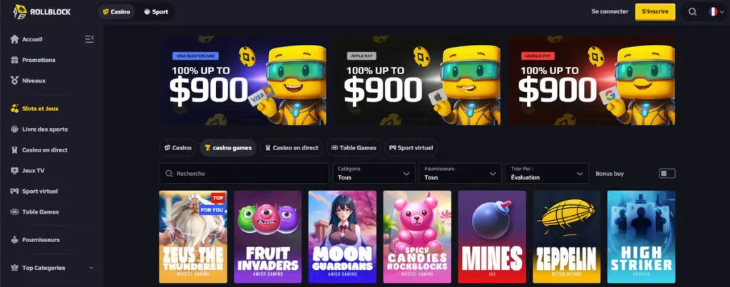 Les jeux de casino sur RollBlock