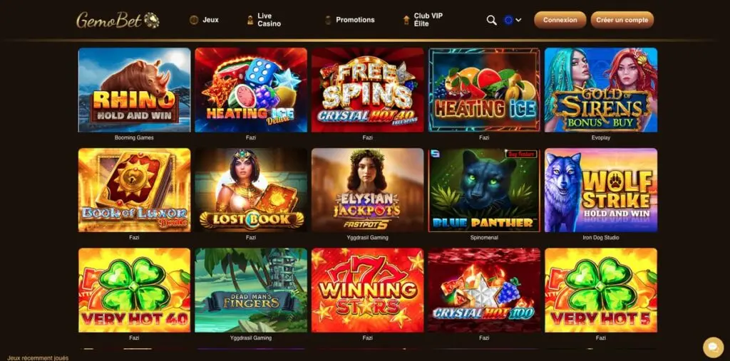 Les éditeurs de jeux de GemoBet