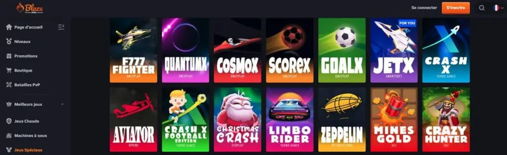 Les jeux sur Blaze Spins Casino