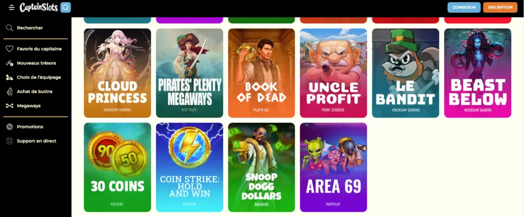 Les jeux sur CaptainSlots