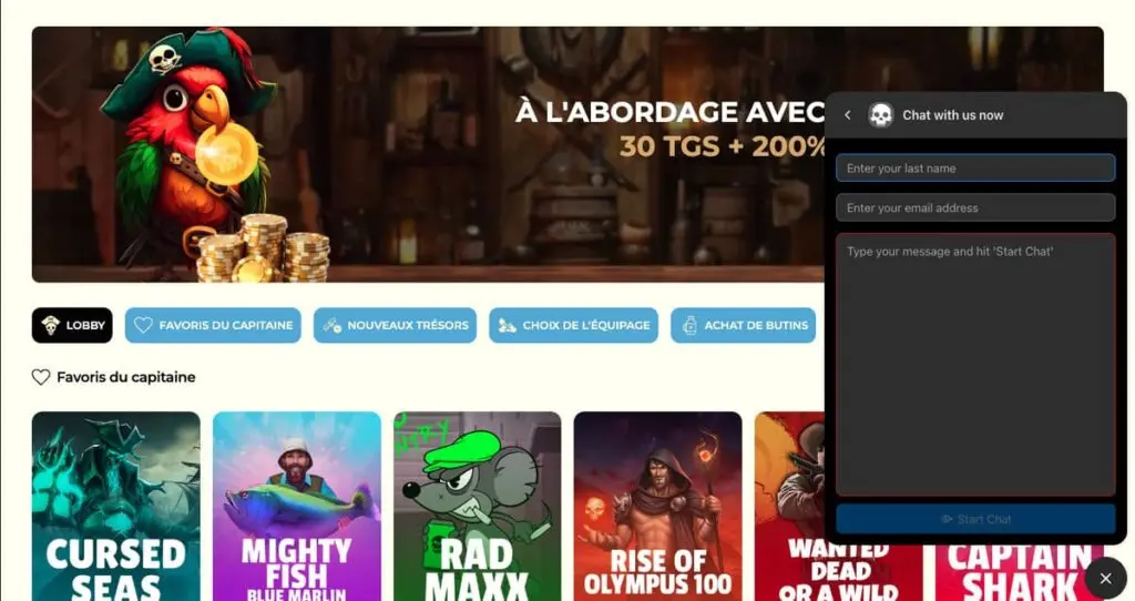 Chat client de Captain Slots