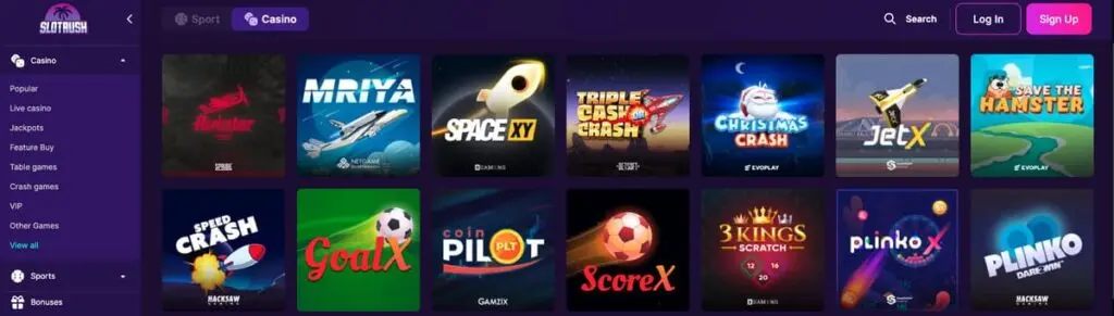 Les Crash games et fast games de Slot Rush