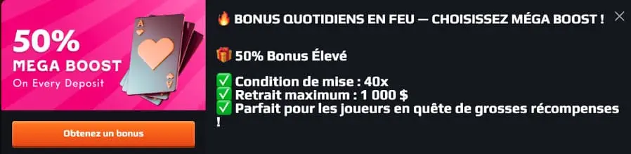 Mega Boost – 50 % jusqu’à 1000 € Blaze Spins