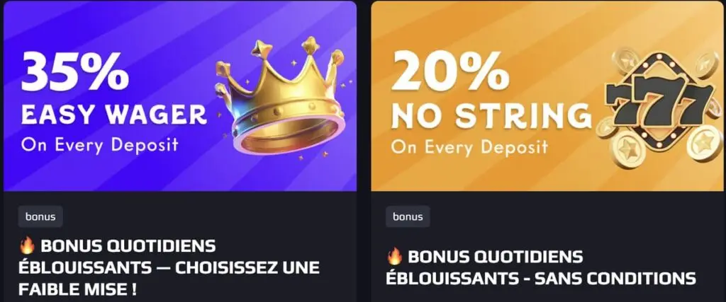 Bonus quotidien – 20 % ou 35 % à chaque dépôt sur Blaze Spins