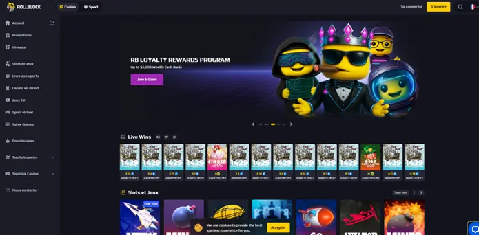 L'interface du casino RollBlock